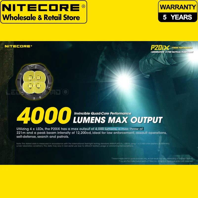 FLASHLIGHT / NITECORE P20iX / RECHARGEABLE / 4000 Lumens  NL2150HPi 5000mAh Battery