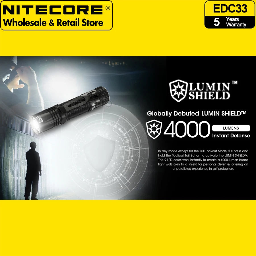 FLASHLIGHT / NITECORE EDC33 / USB-C RECHARGEABLE / 4000 Lumens / 4000mAh 18650 Li-ion Battery